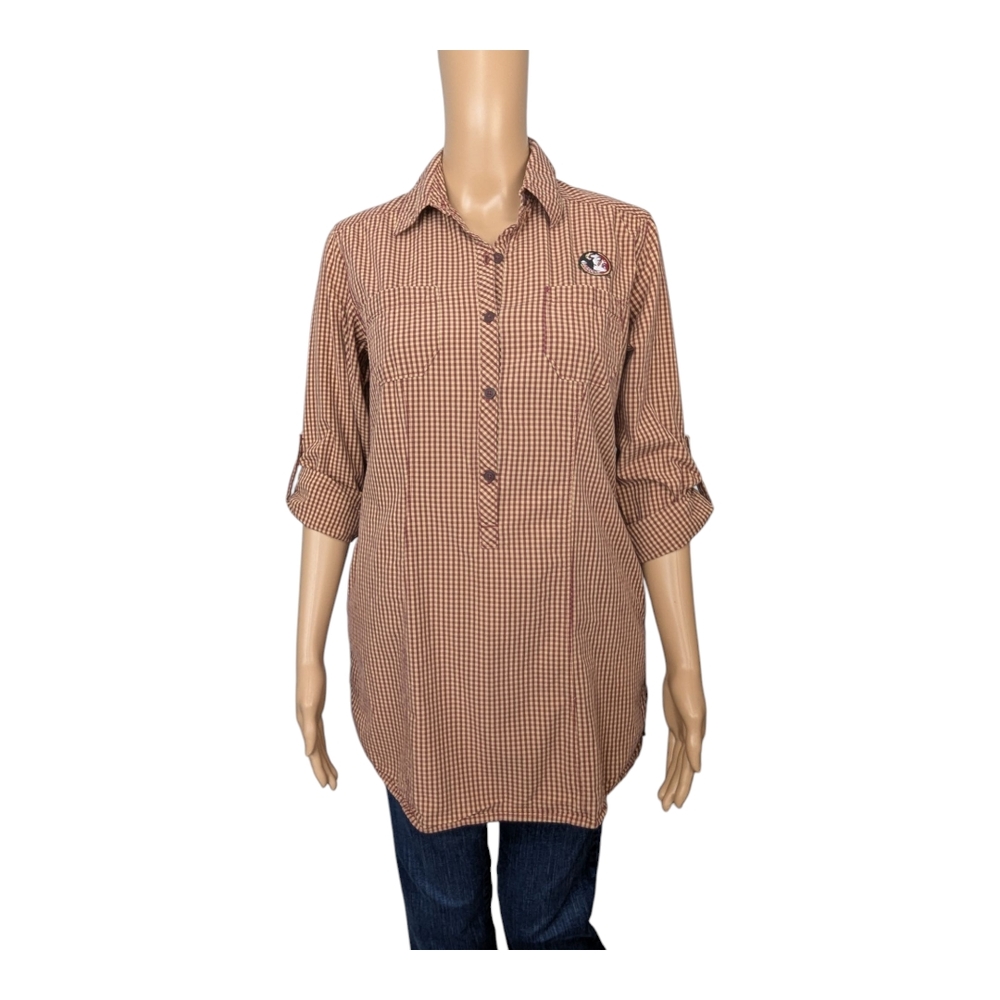 Columbia FSU 1/2 Button Front Checkered Tunic Shirt S